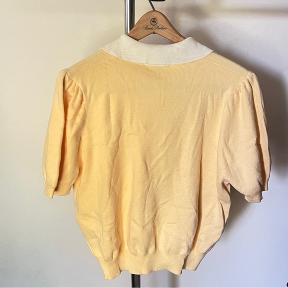Cider x Polly Pocket Knit Top Womens XL Yellow White Collar Puff Sleeve NWT - Picture 3 of 8